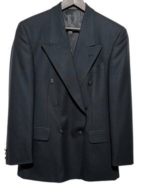 Italian Wool Double Breasted Power Suit Blazer Mob Wife Quiet Luxury